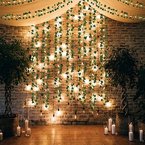 GUOCHENG Ivy Vine Curtain Light LED Leaf Curtain Fairy Lights Green Ivy Garland Copper Light Strings for Windows Wedding Bouquets Party Home Décor - Image 3