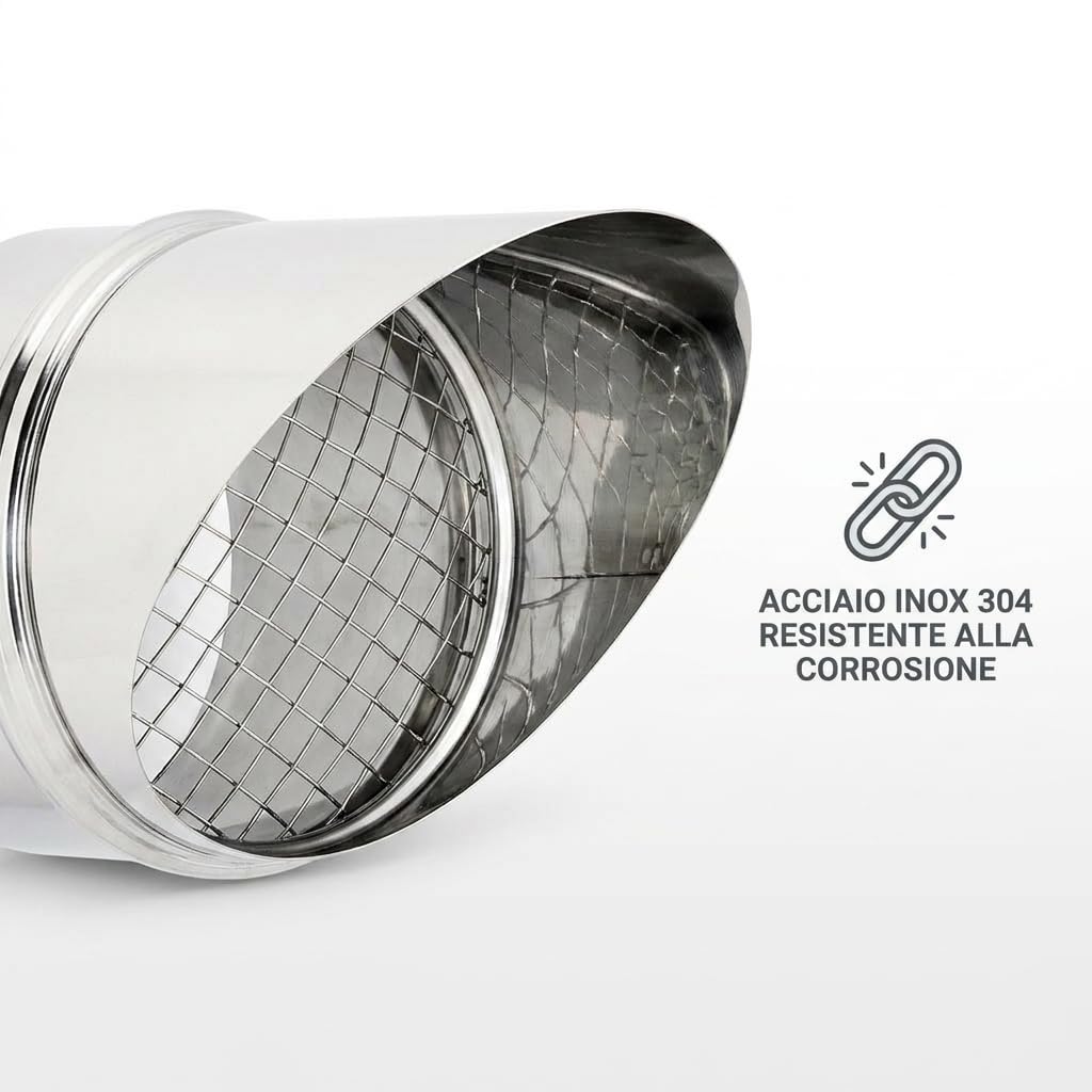 MAKA Comignolo a Becco con Rete, Terminale in Acciaio Zincato per Canna Fumaria Camino Stufa a Legna Pellet e Gas, Cappello Antipioggia con Rete Antivolatile(Ø 350 mm)