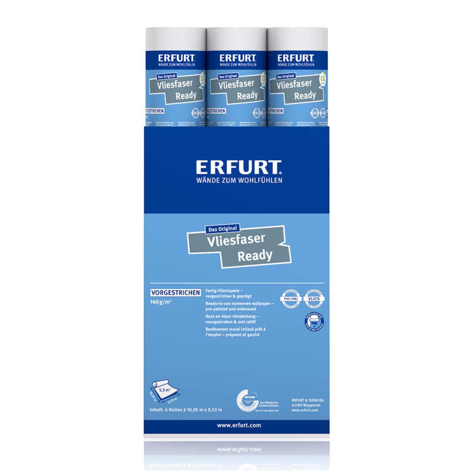 Erfurt Vliesfaser Ready 301 Vliestapete 10.05X0.53 weiße Fertigtapete 6 Rollen 1004370