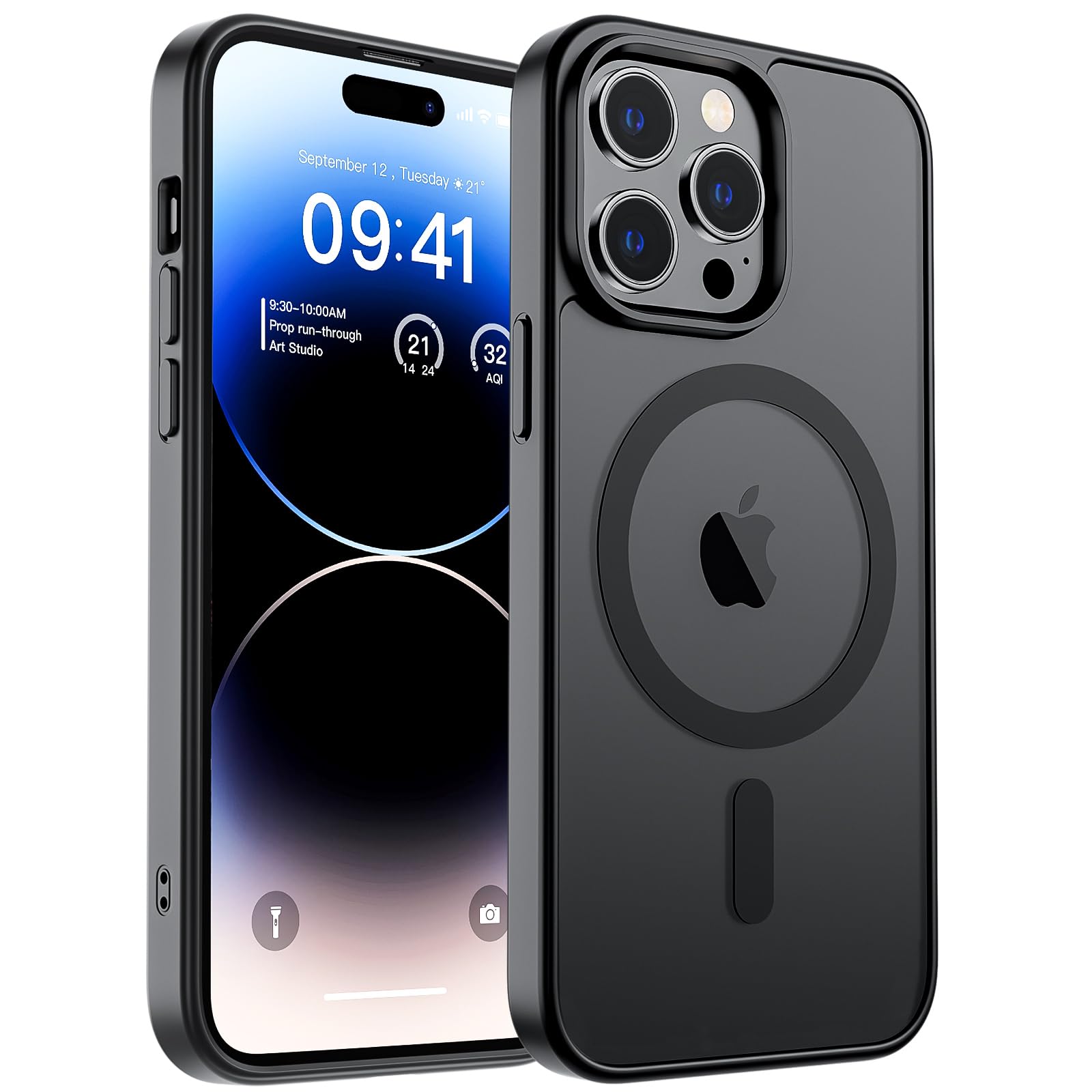 SUPFINE Magnetic for iPhone 14 Pro Max Case (Compatible with MagSafe) (Military Grade Drop Protection) Translucent Matte Shockproof Phone Cover,BlackGlobal Recycled StandardGlobal Recycled StandardGlobal Recycled Standard
