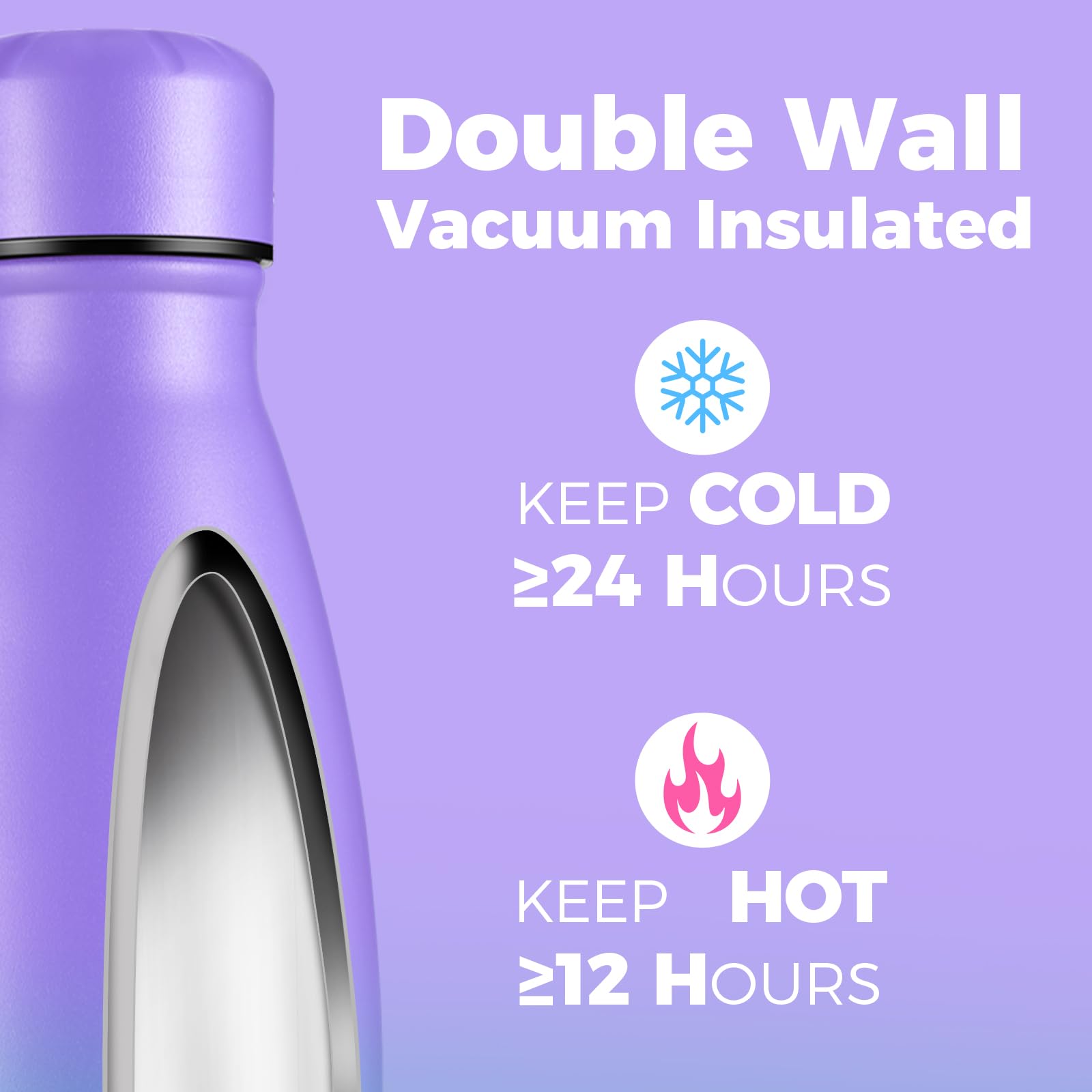 Volhoply 750ml Insulated Water Bottles, Double Wall Stainless Steel Vacuum Flask Keeps Cold 24H & Hot 12H - Image 3