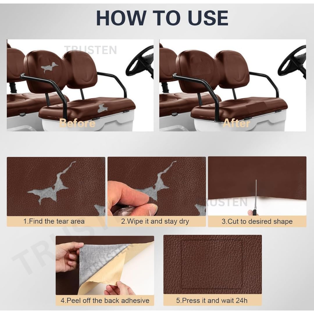 TRUSTEN Self-Adhesive Leather Repair Patch | Strong Glue Sticker for Sofa, Car Seat, Bike Seat, Chair & More | Waterproof, Scratch-Resistant, Durable DIY Leather Fix Solution (1) 2