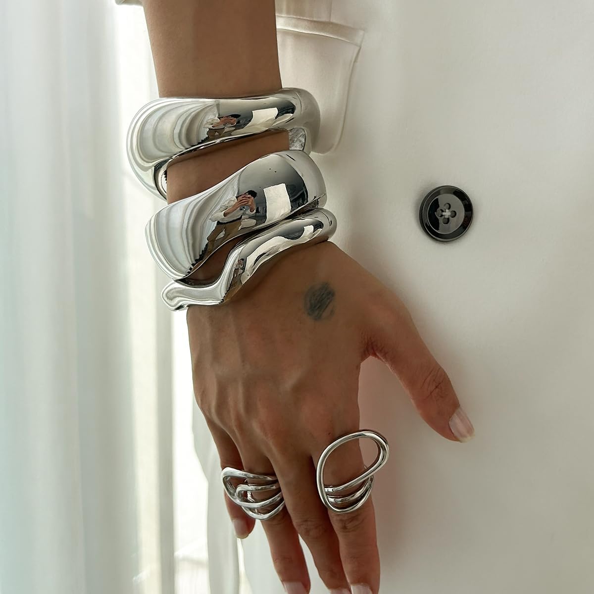 Gold Bangle Bracelets for Women Trendy Chunky Wide Cuff Stackable Bangles Irregular Minimalist Jewelry Accessories - Image 6