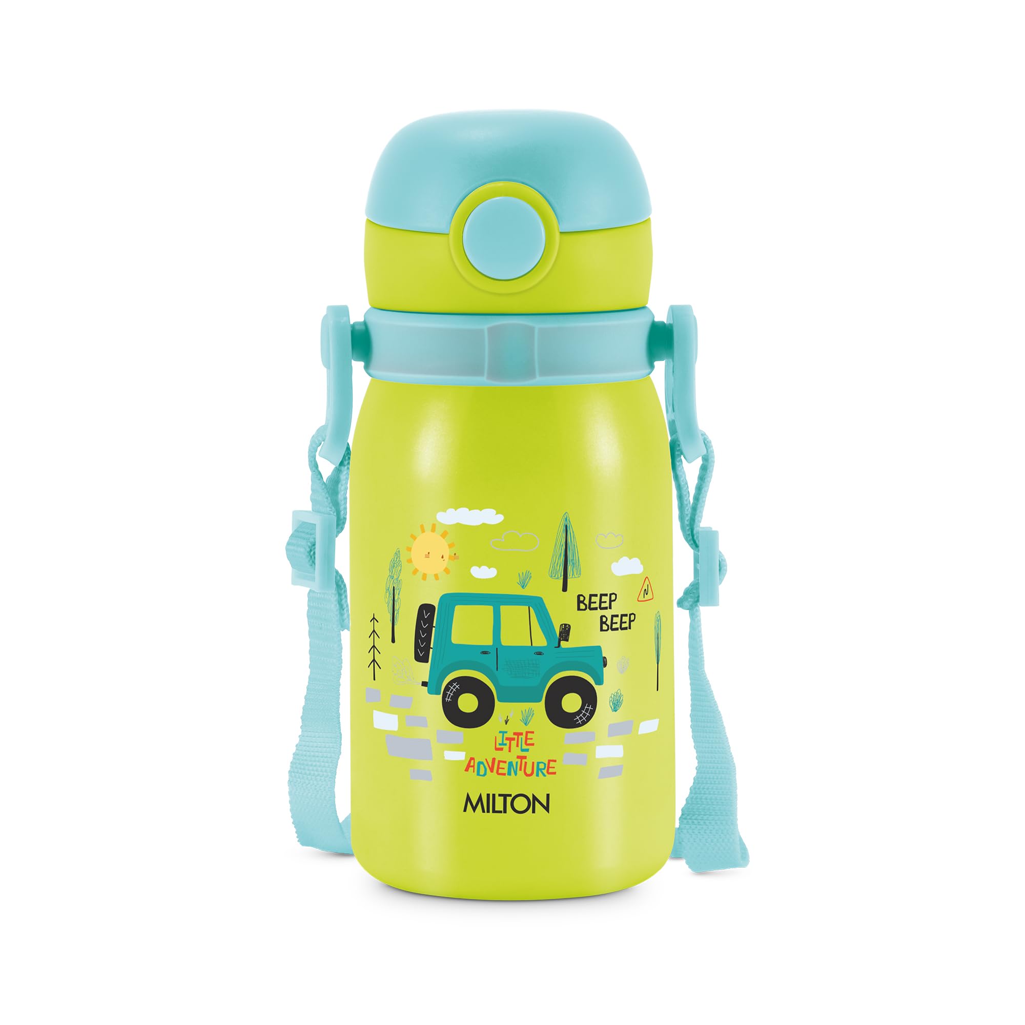 MILTON Torque 450 ISI Certified Stainless Steel Water Bottle, Leak Proof, Rust Proof, Single walled,1 Yr Warranty, Ideal Sipper Water Bottle for School Kids Bottle, 455 ml, Neon Green (Car)