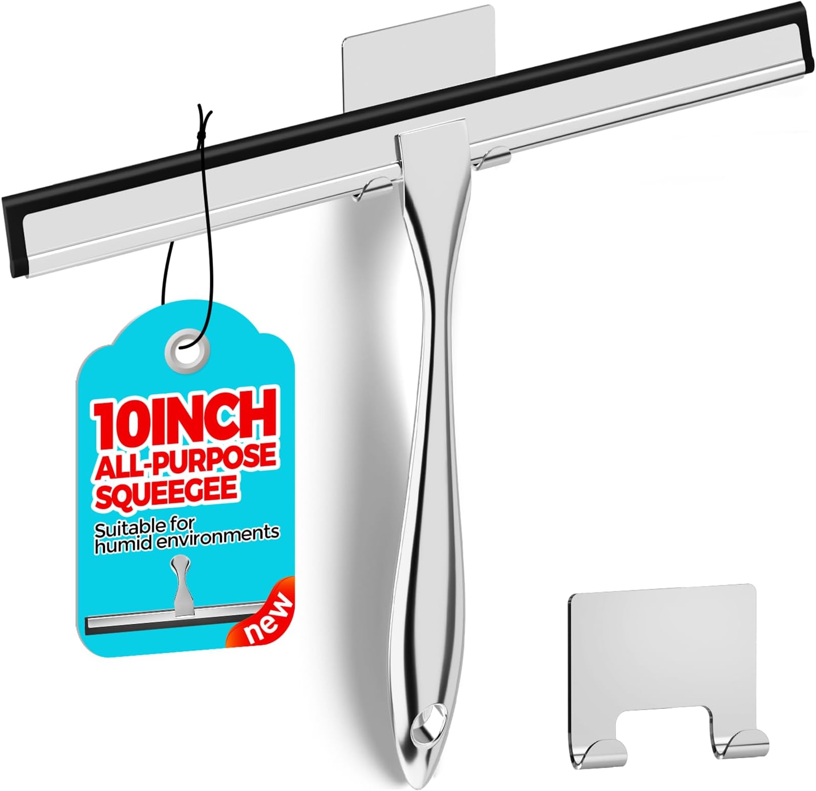 10-Inch All-Purpose Shower Squeegee for Shower Doors, Tile Shower Walls, Bathroom, Window, Glass and Car Windshield, Mirrors and Kitchen-Stainless Steel, Silver