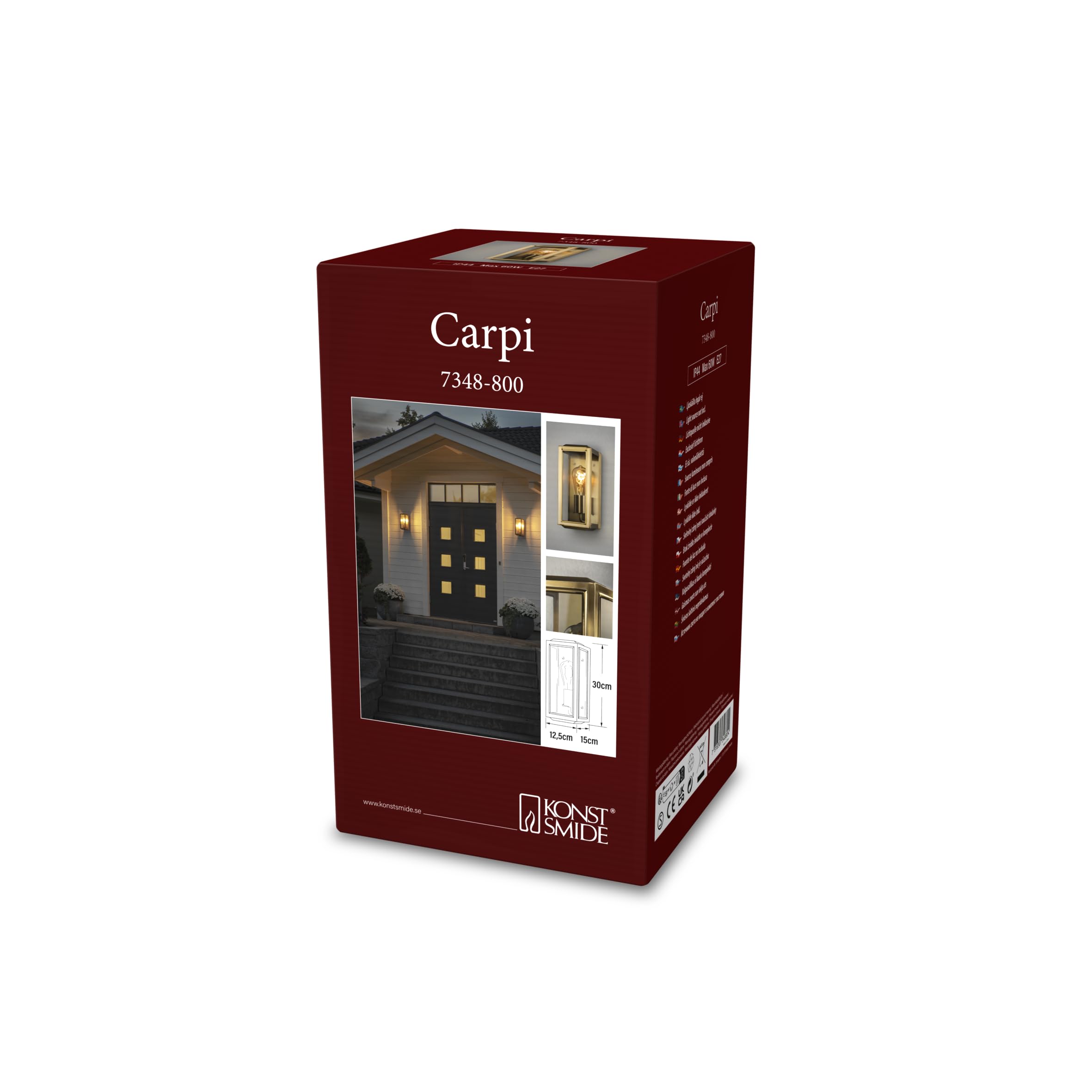 Konstsmide Wandleuchte Carpi | Stahl/klares Glas | E27 | schwarz/messing | 12,5 cm (L)/15 cm (B)/30 cm (H) | 7348-758 |