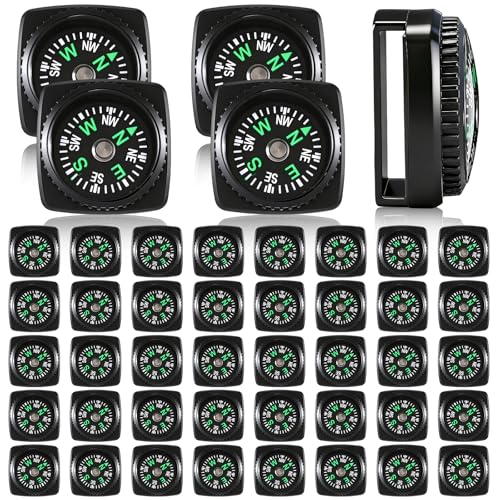 Tallew 50 Piezas Brújula de Muñeca Mini Slip-on, Resistente, Líquido, Pequeña de 24 mm, para Supervivencia, Pulsera Paracord, Camping y Actividades al Aire Libre