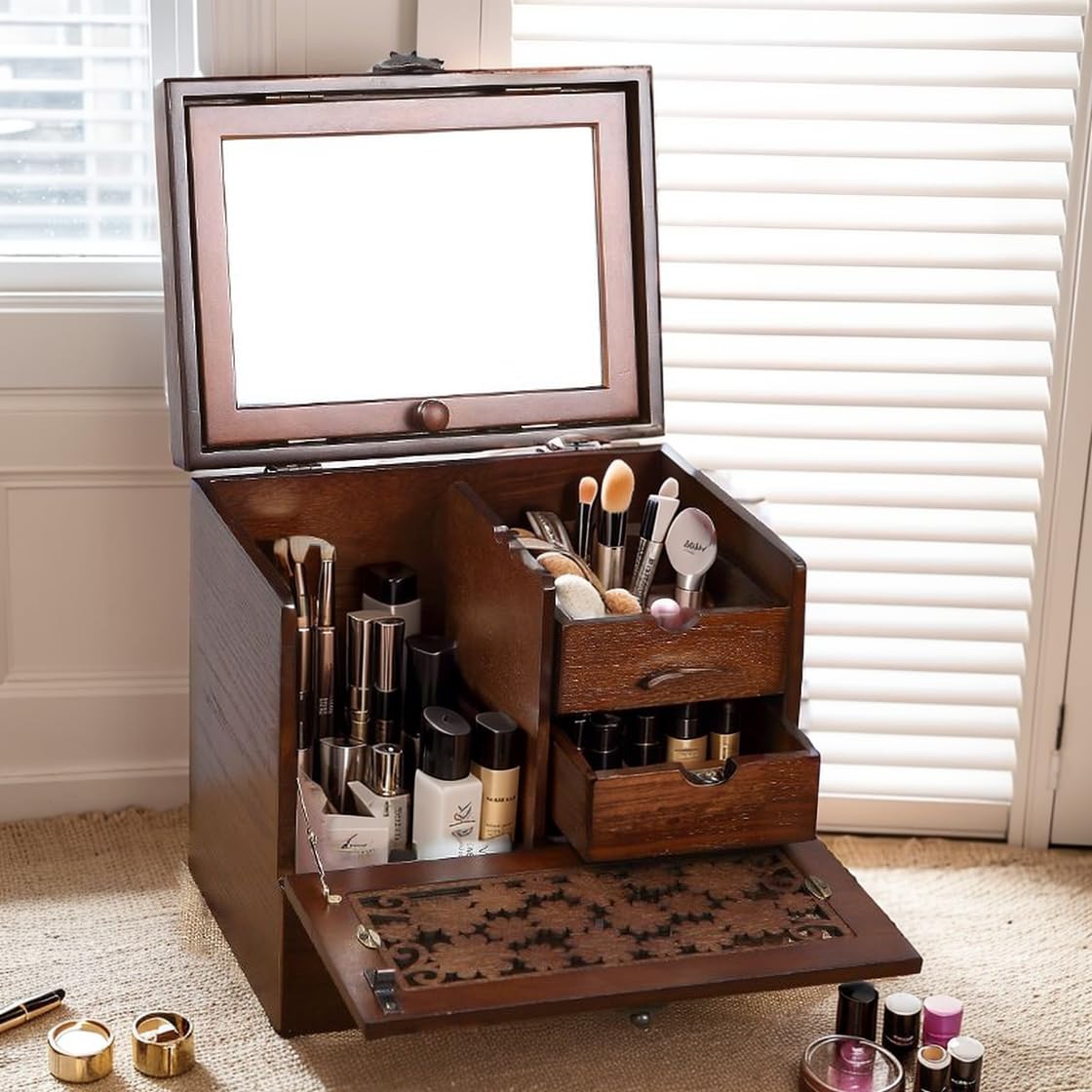 Amazon.co.jp: 化粧箱 鏡付き 大メイクボックス 収納ボックス おしゃれ