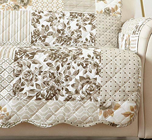 Image of Great Bay Home Reversible Patchwork Sofa Cover - Washable Slipcover Furniture Protector with Elastic Straps - Perfect for Kids & Pets - Box-Stitched Detail (Taupe)