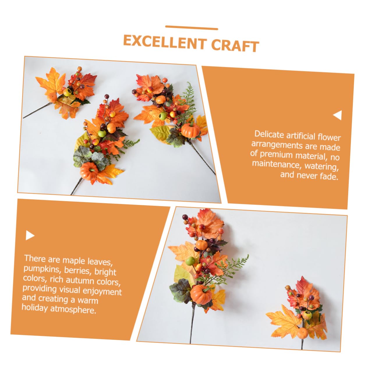 Cabilock 5 Sätze Faux-ahorn-kürbis Kürbisse Künstliche Blumen Fallen Blätter Draußen Herbstdeko Künstliche Blüten Herbstlaub Künstlicher Ahornblattzweig Seidenblume Orange 2 Stück * 5