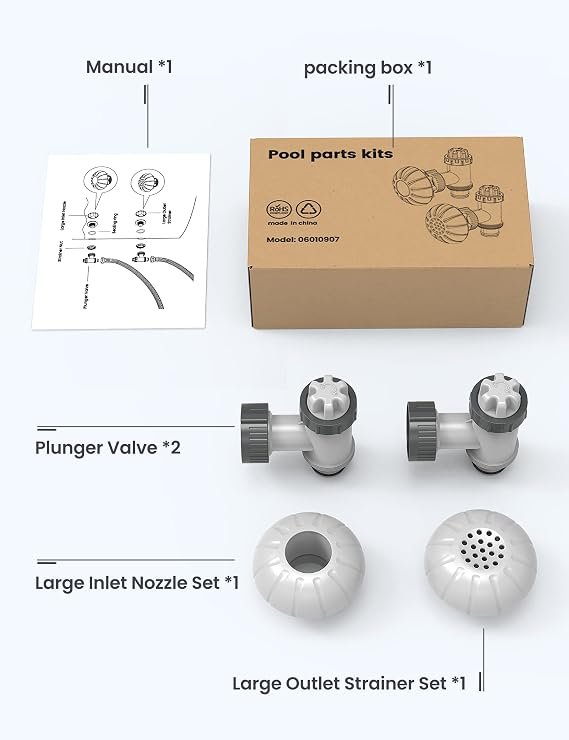 POOLHACKER Above Ground Pool Parts Kit, Plunger Valve, Nozzle & Strainer