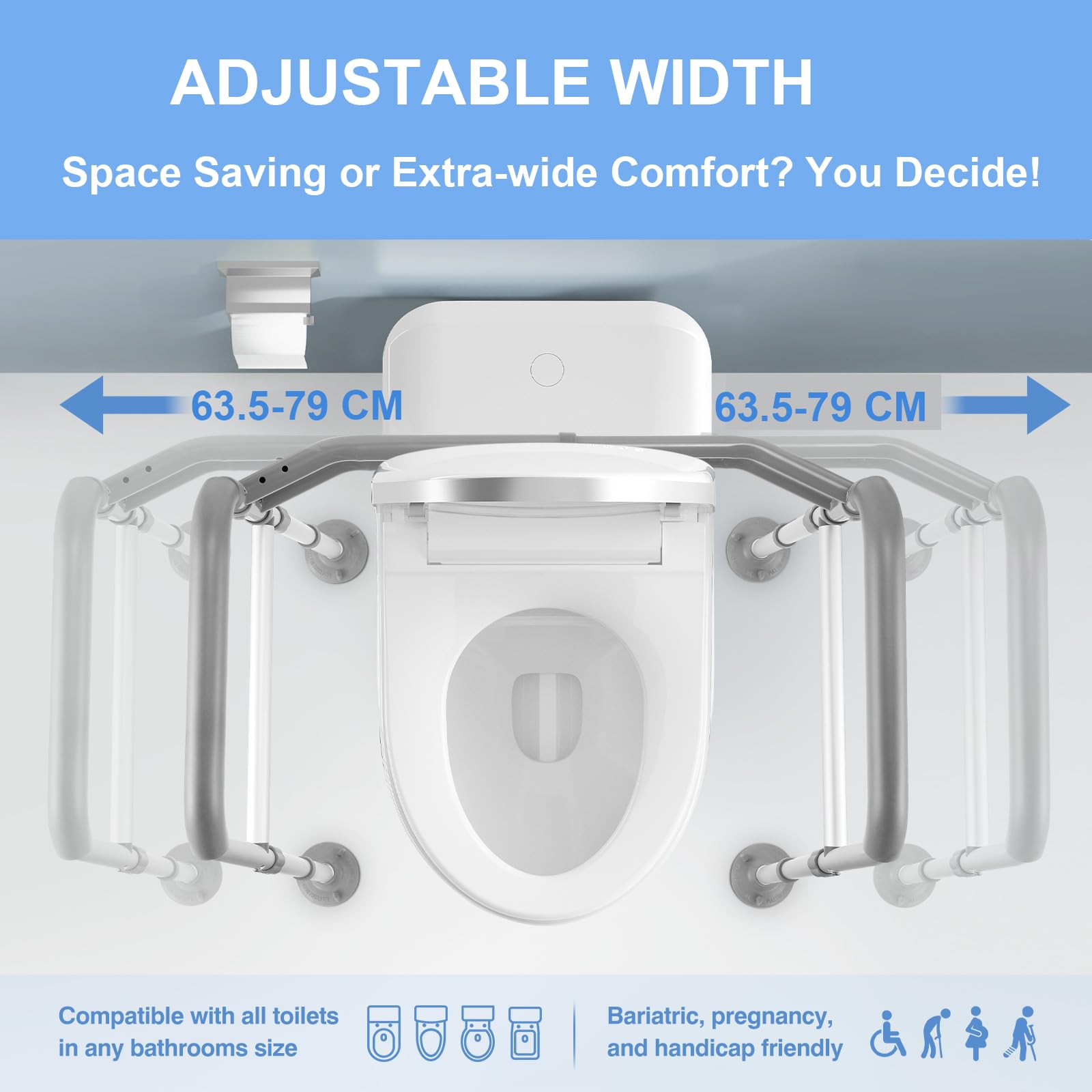 Supporto wc per anziani, Braccioli per wc, Supporto per WC regolabile, Barra Bagno Disabili, Braccioli Toilette, Supporto Mobile per WC, Per anziani, disabili e donne in gravidanza