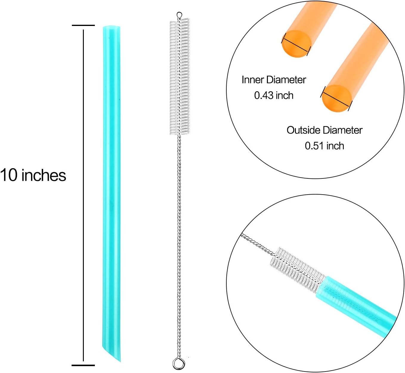 Angled Tips 8 Pieces Reusable Boba Straws and Smoothie Straws, Extra Wide Great for Bubble Tea, Boba Pearls, and Thick Drinks with 2 Cleaning Brushes, BPA Free and Eco-friendly