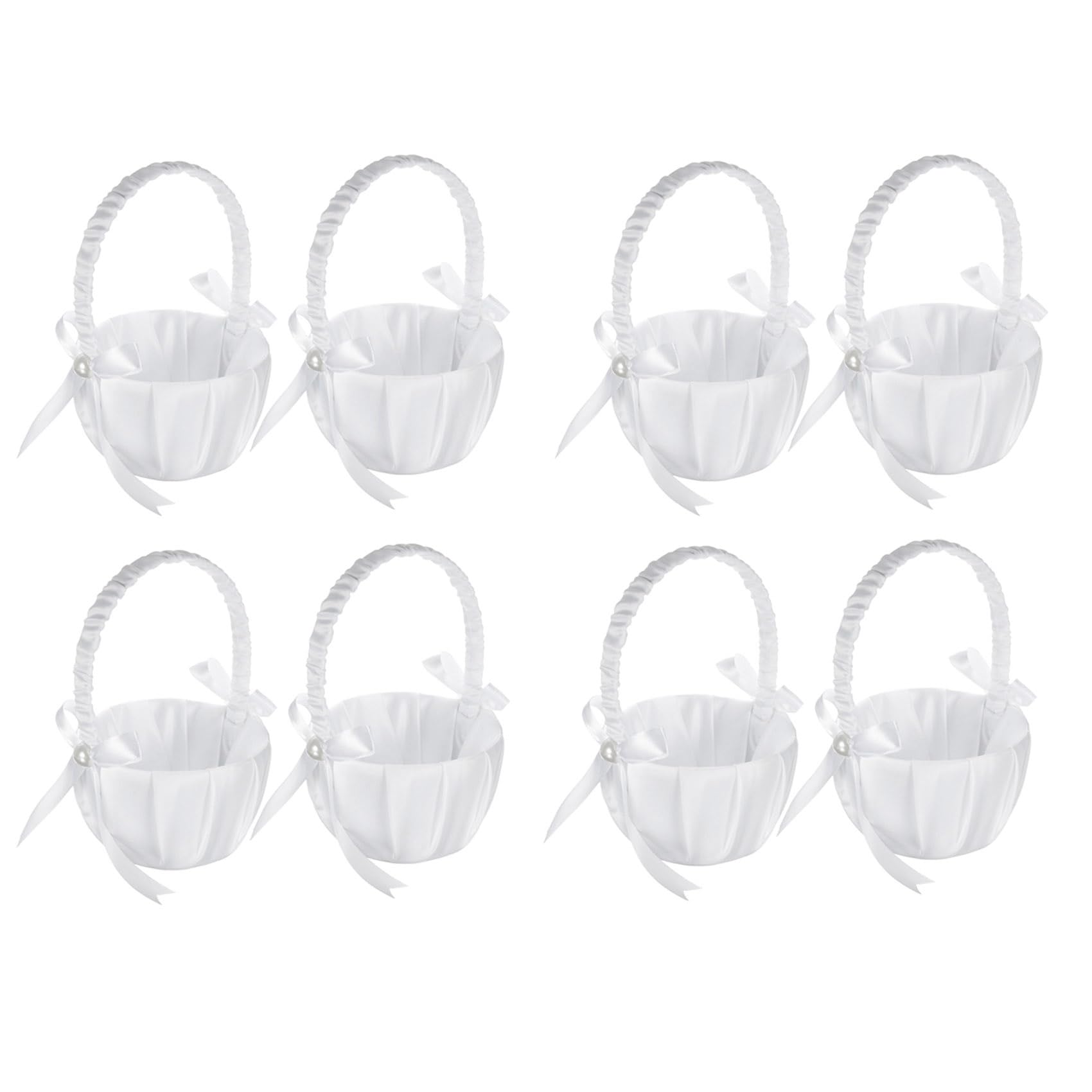 Vjsujehgy 8 Pack Wedding Satin Flower Basket,Romantic Bowknot Party Rose Flower Girl Basket