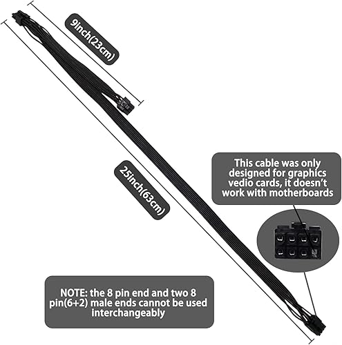 Miniatura 4 de COMeap Cable PCIe para Corsair, ATX CPU 8 pines macho a doble PCIe 8 pines (6+2) macho cable de alimentación para Corsair Thermaltake ARESGAME
