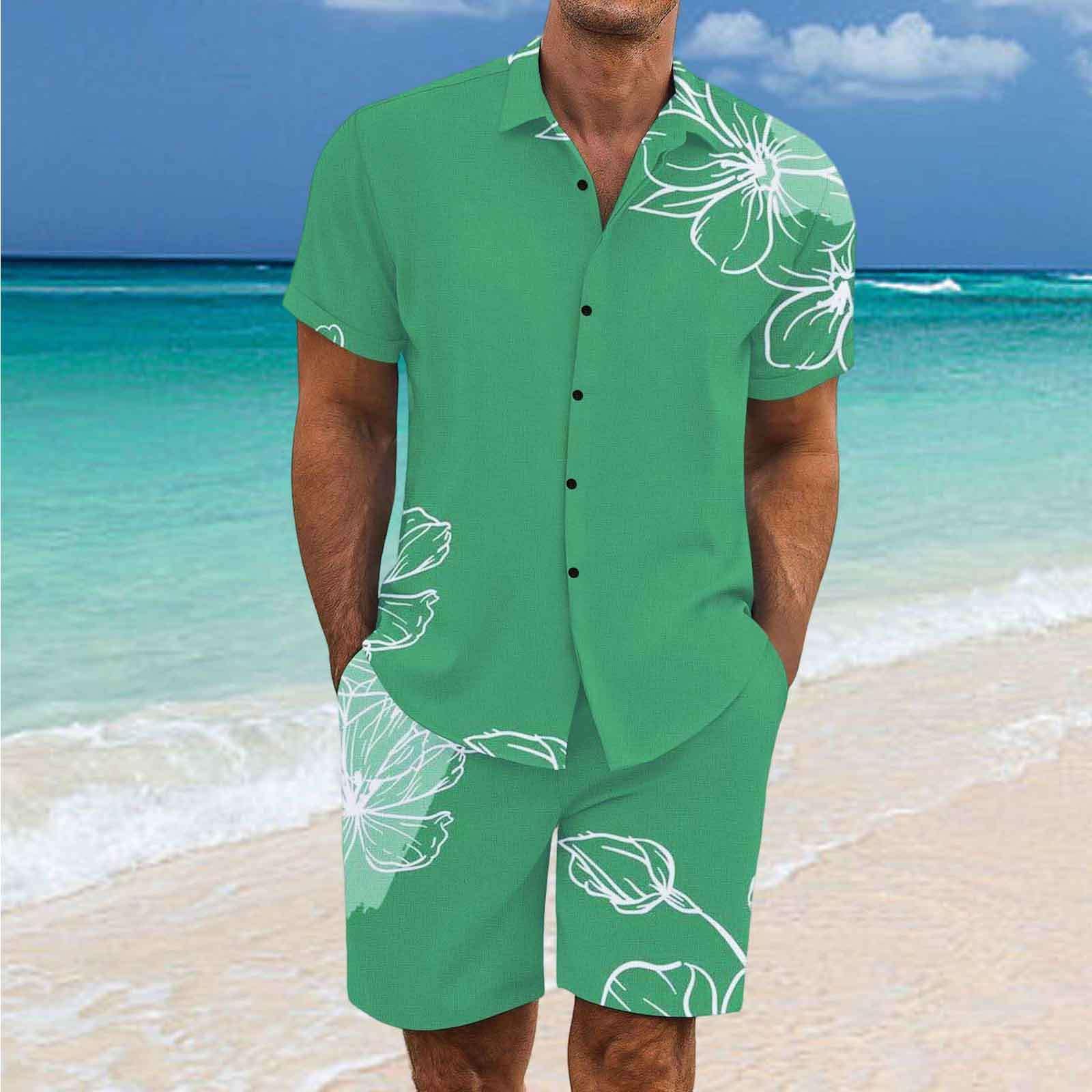 2 Pezzi Uomo Estiva Traspirante in Misto Lino - Completo Stampato e Pantaloncini Tute da Sportivo Completo Leggero Estivo Traspirante Italiana Outift per Vacanza e Tempo