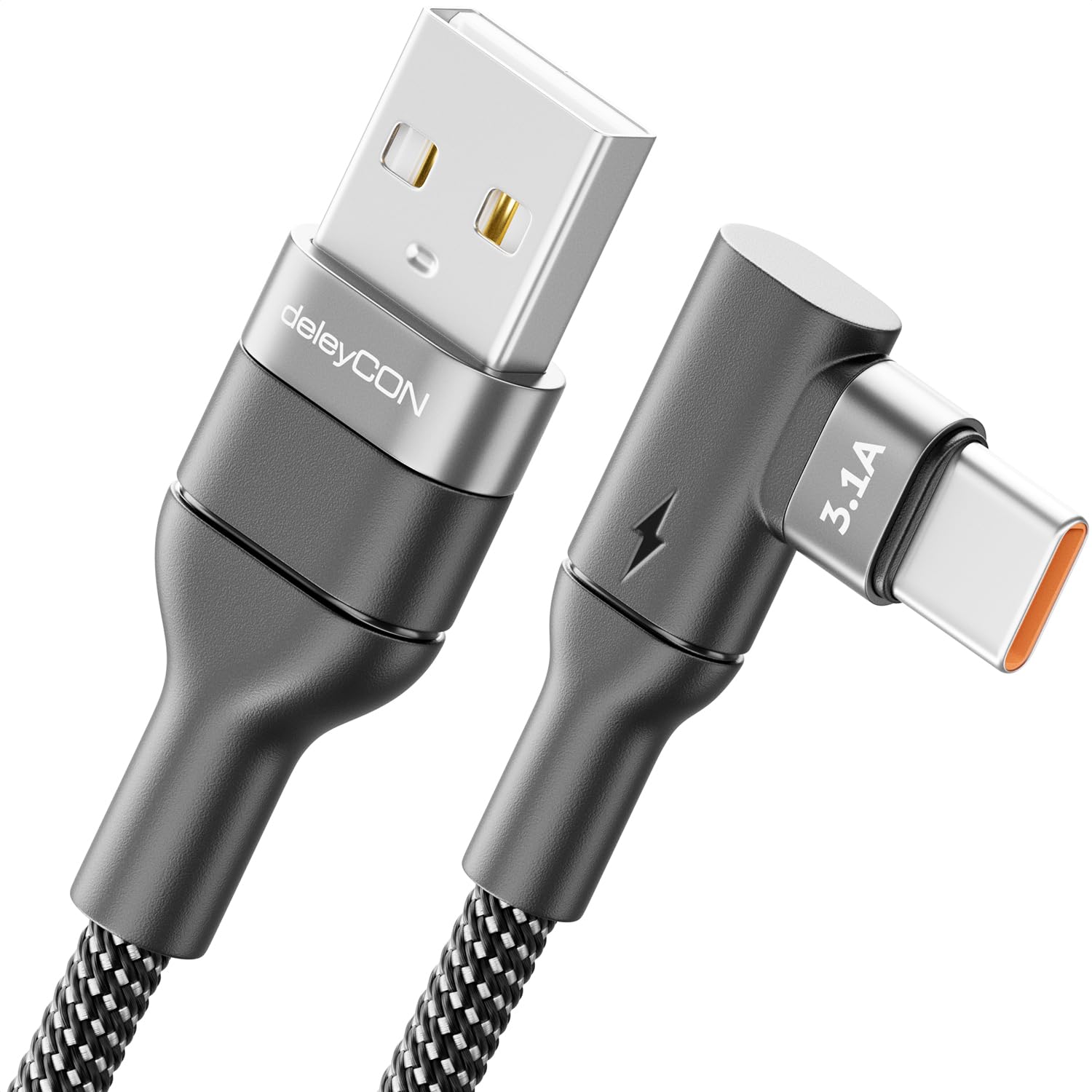 deleyCON 1m USB C Kabel Winkel 90 Grad USB-A auf USB-C Ladekabel Datenkabel Gewinkelt für iPhone 17 16 15 Pro Max Air Galaxy A16 A56 S25 S24 S23 Pixel AirPods Notebook PS5