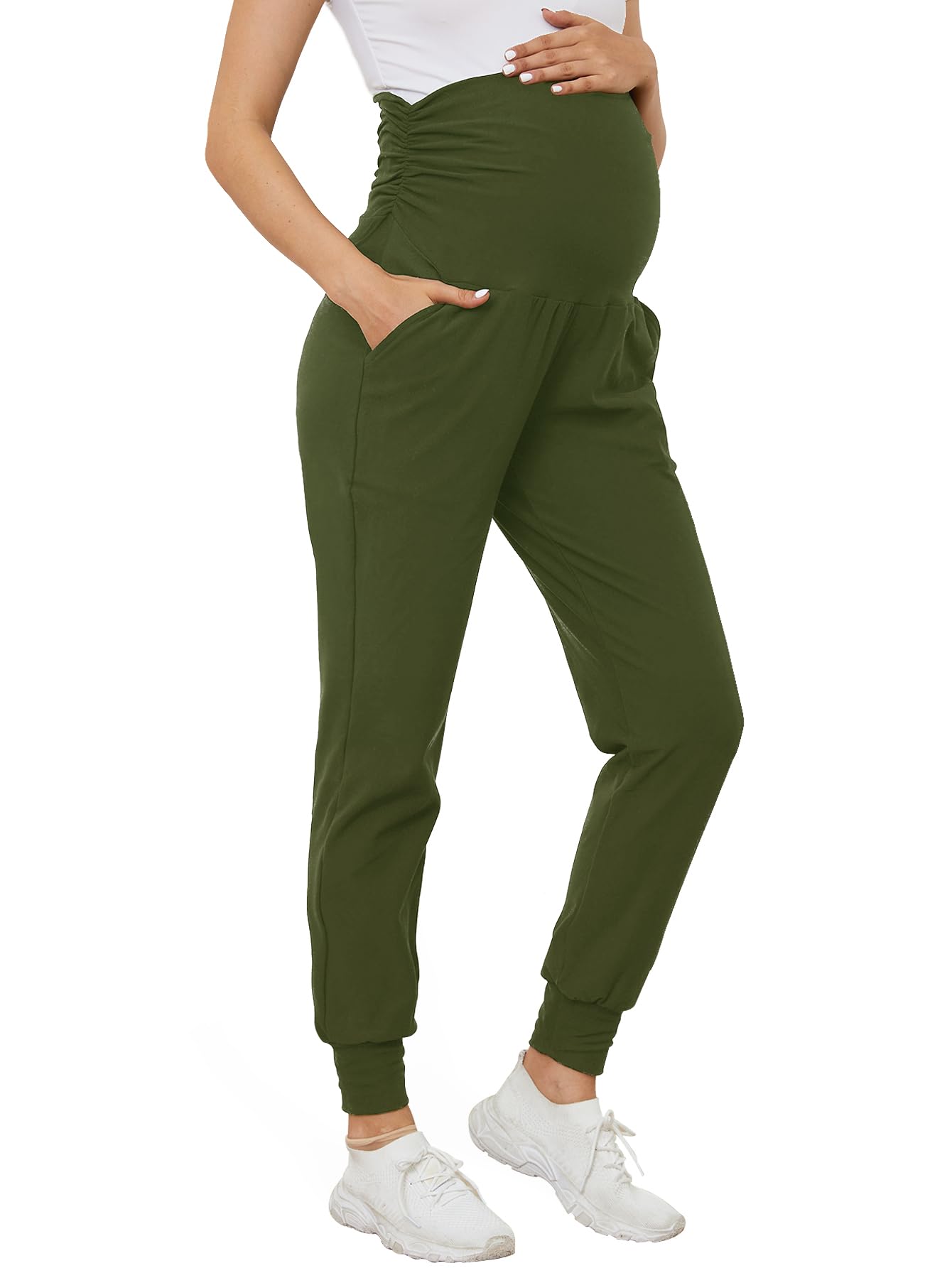 PARNIXS Pantalon de Jogging de maternité pour Femme - Pantalon de survêtement Extensible pour entraînement, Sport, Salon, Grossesse, Yoga avec Poches