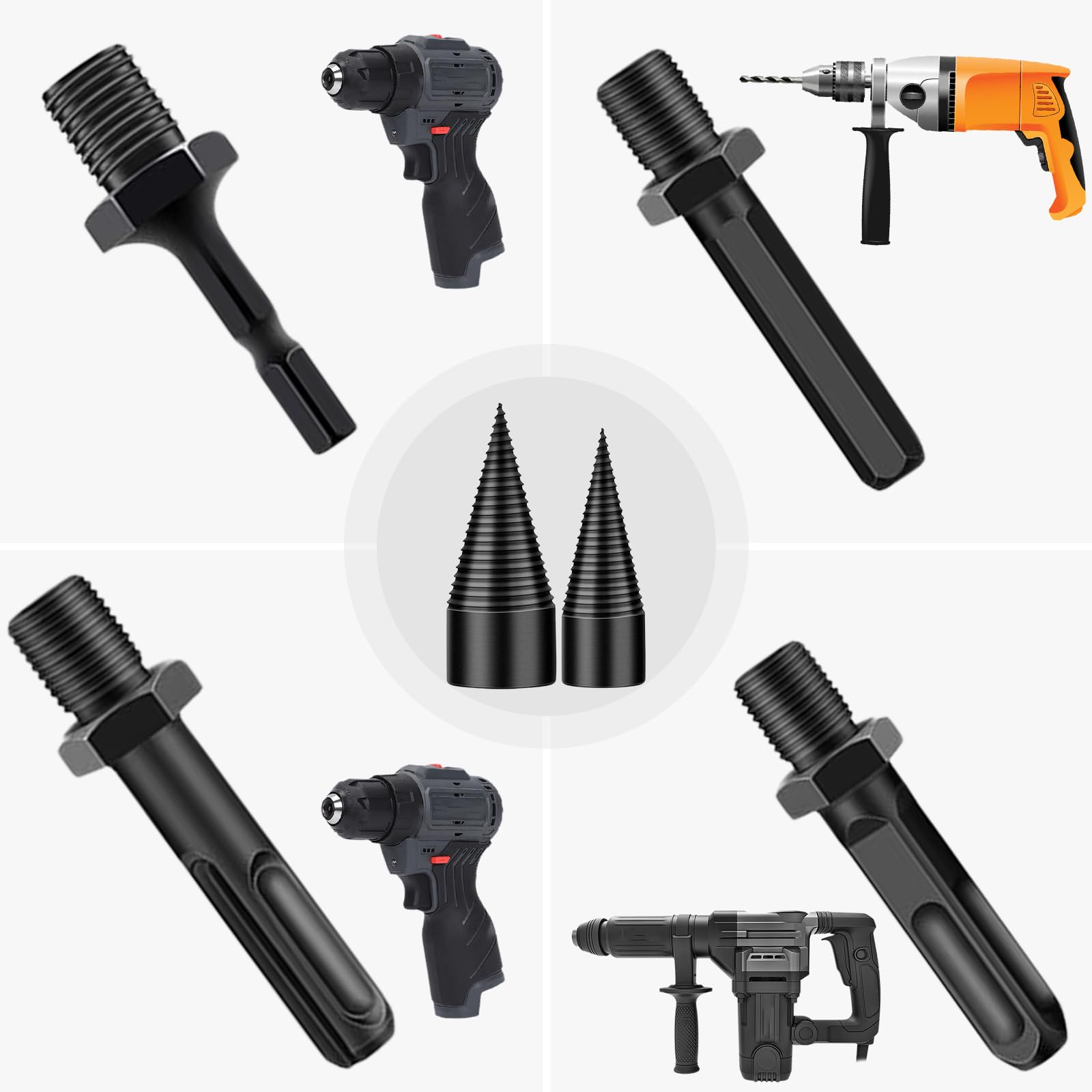 DASIAUTOEM Trapano spaccalegna 45 mm + 32 mm con 4 maniglie per trapano, punta per legna da ardere, vite conica, spaccalegna per legno spaccalegna conico