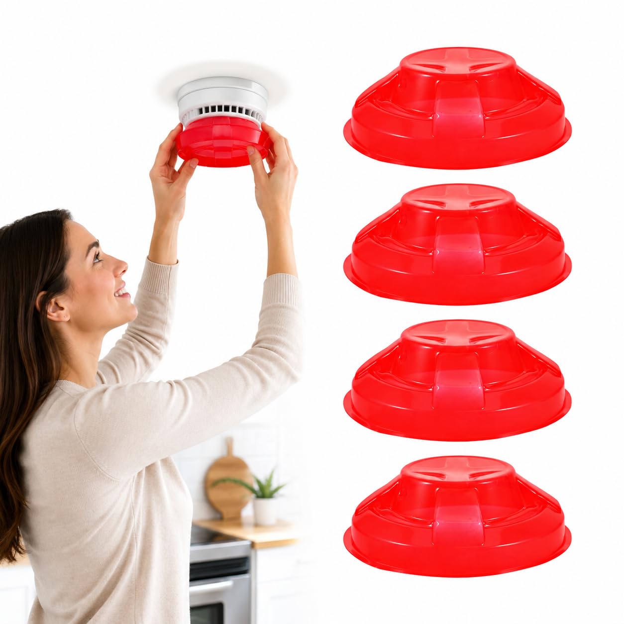 Beavorty 4 Pack Smoking Detector Cover Smoking Alarm Dust Cover Fire Alarm Protector for Cooking and Baking Plastic Detector Guard Easy to Install for Home Hotel Commercial Use