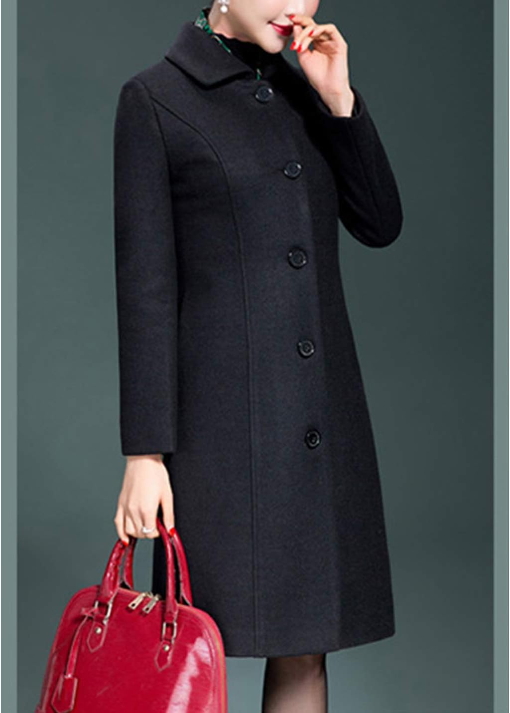 Jenkoon Women's Wool Trench Coat Winter Long Thick Overcoat Walker Coats - Image 3