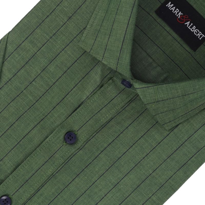 Image of MARK & ALBERT Men's Half Sleeve Cotton Linen Striped Shirt