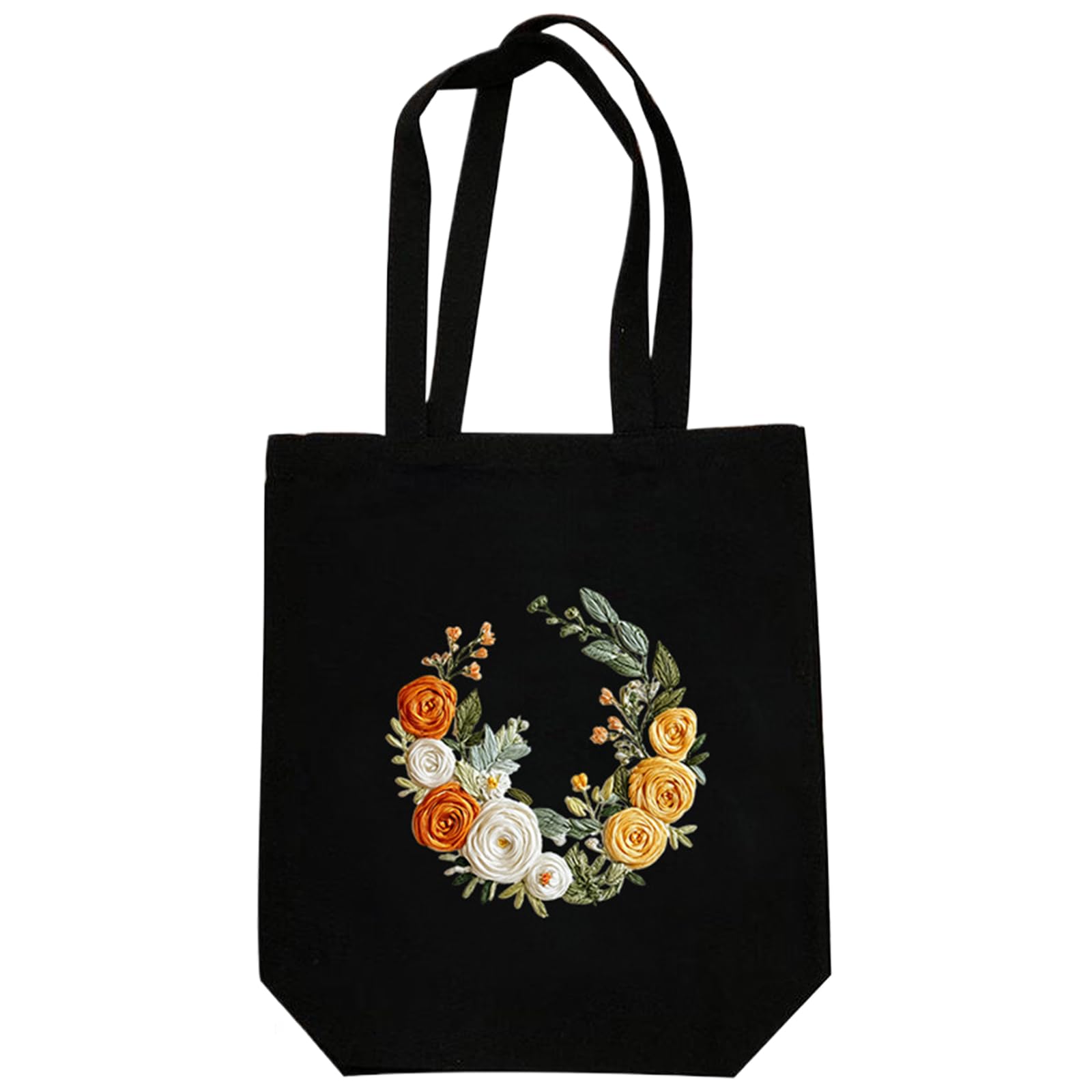 POETRYDRAW Crescent Roses Embroidery Tote Kit with Hoop Frame DIY Handbag Canvas Bags for Adults 12.5x14.4in