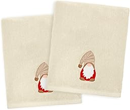 Allure Bath Fashions Gonk Design Pack of 2 Christmas Hand Towel Set 50 x 90cm - 100% Cotton Christmas Tea Towels (Beige)