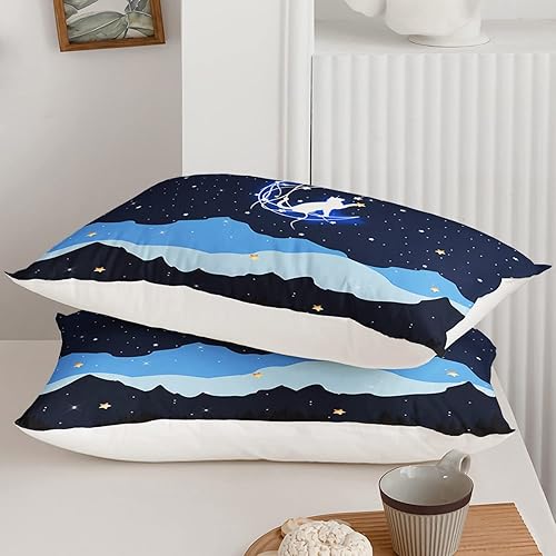 Miniatura 5 de Axolotl Juego de ropa de cama tamaño Queen con estampado de gatos de dibujos animados y luna y bosque, para niños, niñas, adultos, adolescentes,