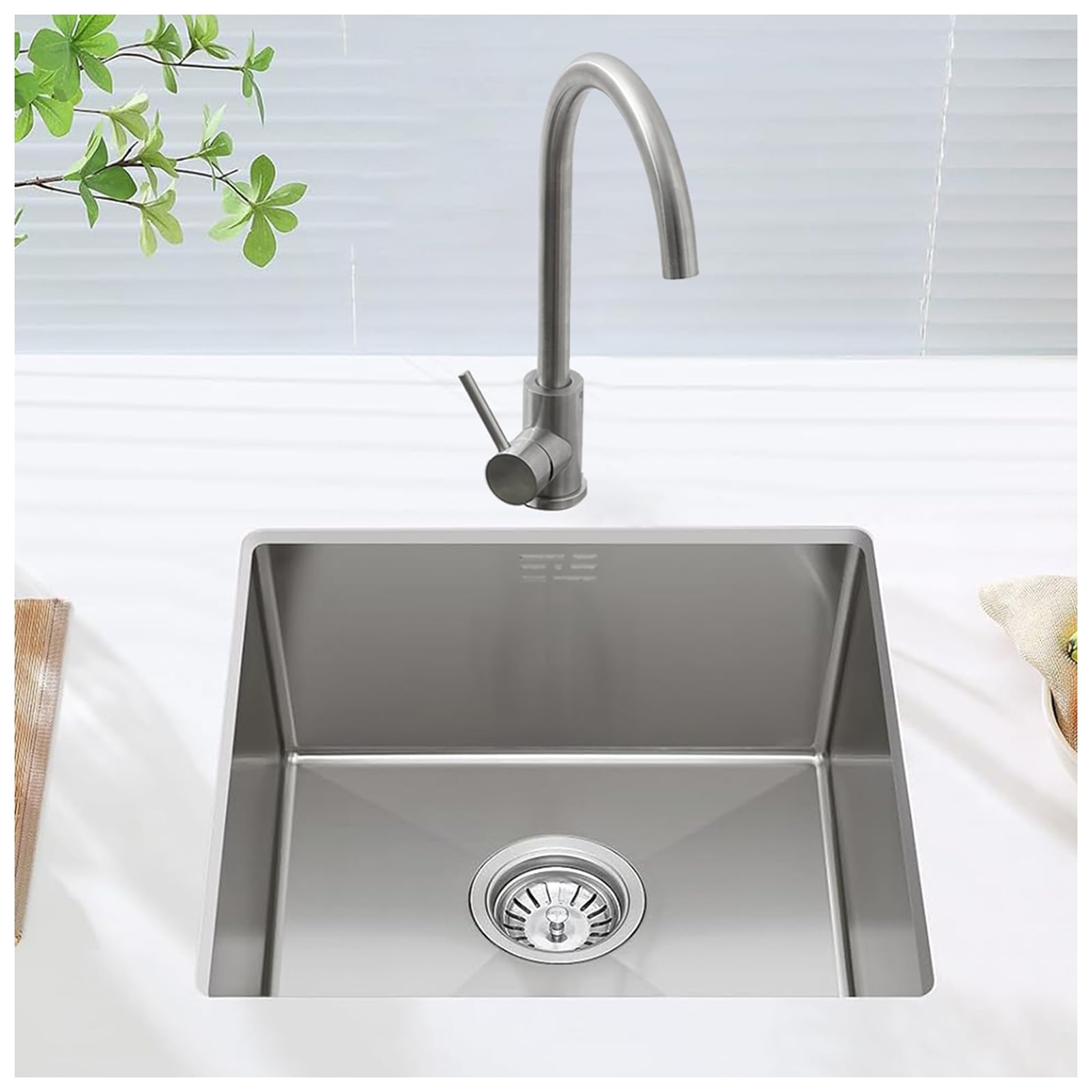 Fregadero de cocina de acero inoxidable de 60x45 cm cepillado con accesorios