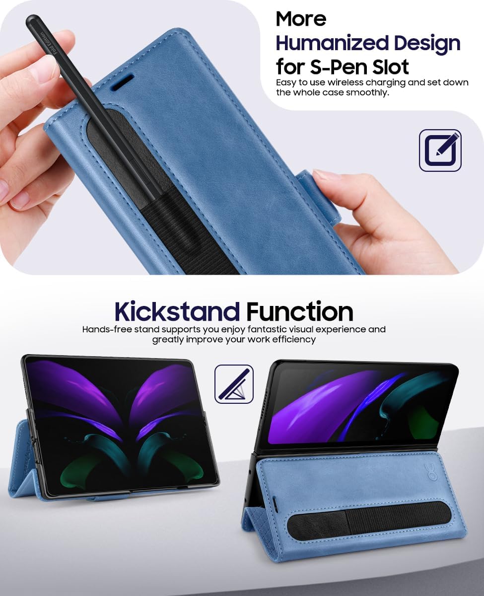 OCASE Compatible with Samsung Galaxy Z Fold6 Wallet Case with S Pen Holder, PU Leather Flip Folio, Card Slots, RFID Blocking, Kickstand, Phone Cover for Galaxy Z Fold 6 2024-Light Blue