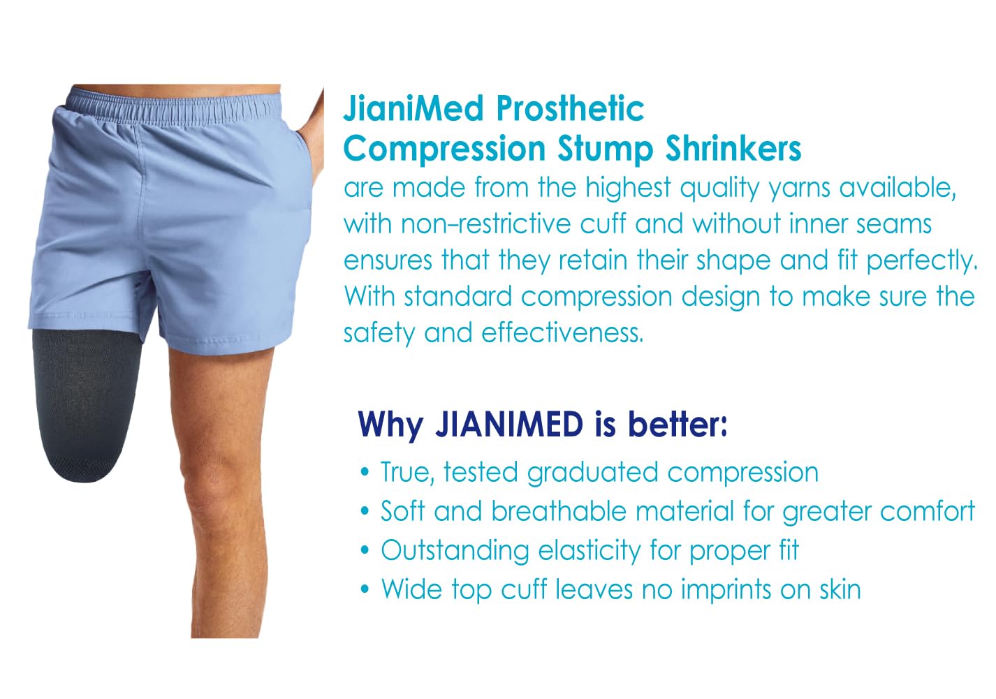 JianiMed Far-Infrared Prosthetic Stump Shrinkers – Above Knee, 35cm, Amputee Socks, Blood Circulation, Thermal Regulation, 20-30, Daily use, Taiwan Excellence 2XL