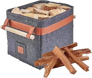 Wood Basket, Felt Basket, Fireplace Wood Basket, Extra Thick Felt and Reinforced Handle Folding Large Felt Bag, Multi-Purpose Basket for Storing Miscellanes, Shopping, Newspapers, Firewood