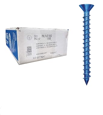 ITW RED HEAD 1/4 inch x 2-1/4 inch Tapcon,PF4-214 Flat Phillips Concrete Screw for Anchoring to Masonry,Block or Brick 500 per Case