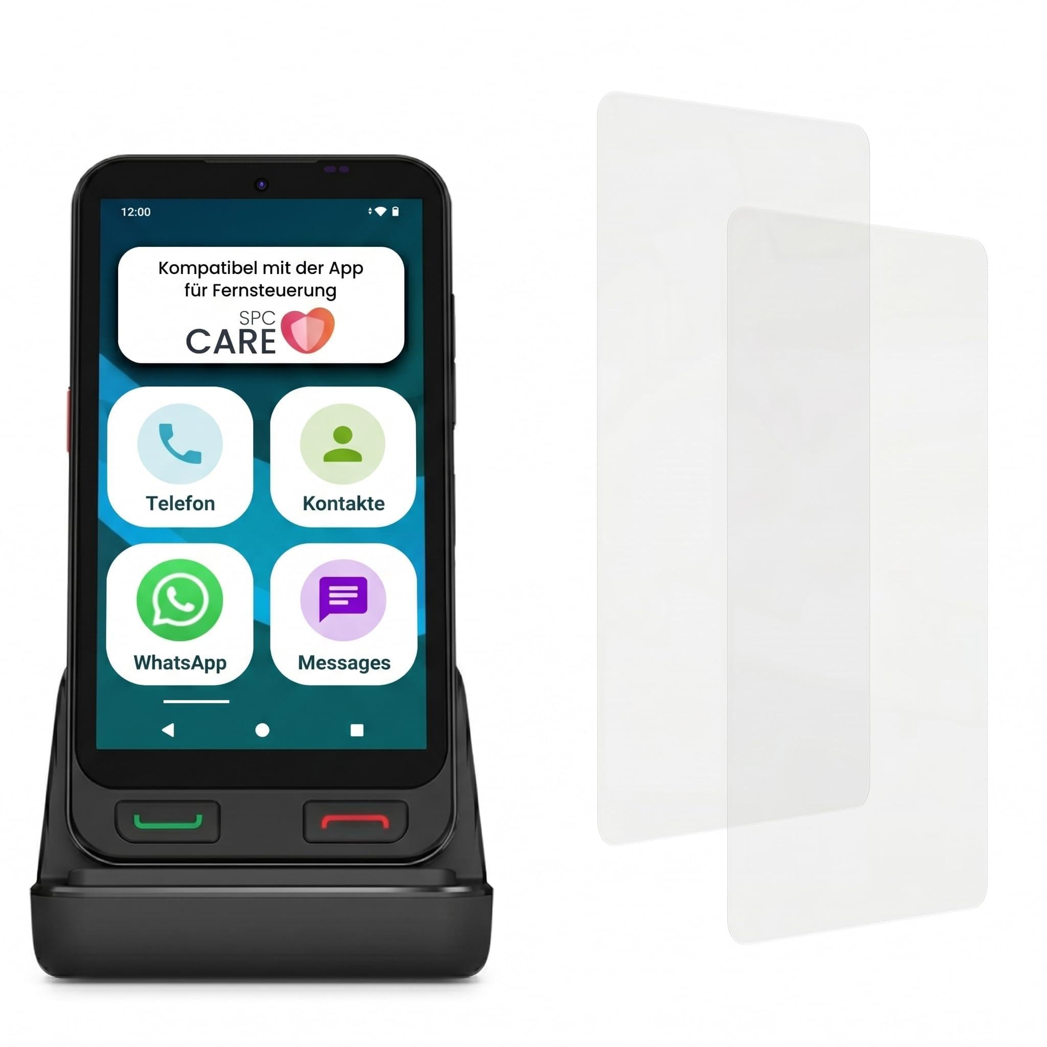 SPC Zeus 2 + Carcasa + Cristal Templado | Smartphone para Mayores Compatible App para Control y ubicación remota | Modo fácil, Botones físicos, Iconos XXL | Pantalla 5” y 64GB | Base Carga, Botón SOS