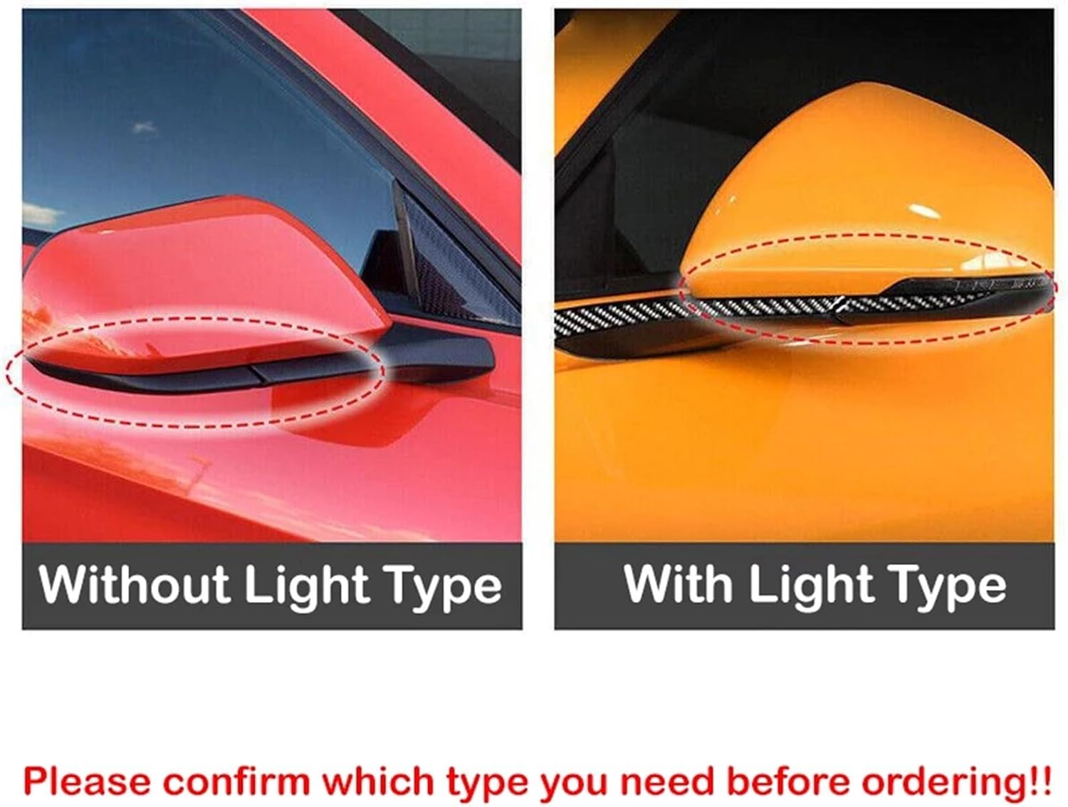 US Compatible For Mustang 2015-2020 Car Rearview Side Mirror Cover Wing Cap Exterior Door Rear View Case Trim Sticker Carbon Fiber(No light Carbon)