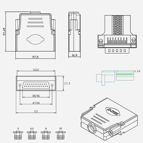 Miniatura 3 de 2 conectores DB25 Breakout Board Connector, RS232 D-SUB Serial Thinner 25 Pin Port Terminal adaptador sin soldadura con accesorios de estuche (MF)