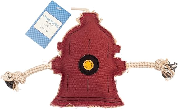 Country Living Fire Hydrant Dog Chew Toy - Eco-Friendly Canvas & Jute, Durable & Non-Toxic, Promotes Dental Health, Ideal for Small to Medium Dogs