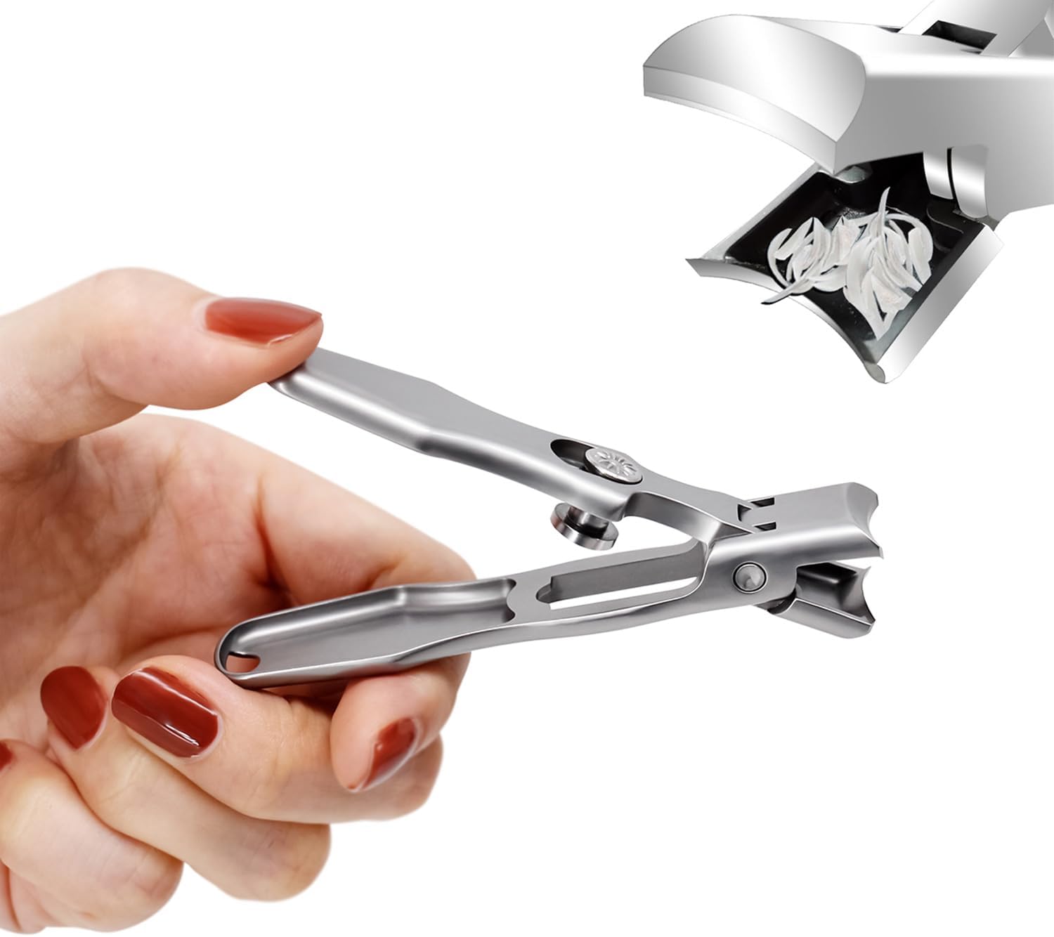 Fingernail Clipper with Catcher Made of Stainless Steel, Fingernail & Toenail Clippers No Splash Nail Clippers for Thick Nails