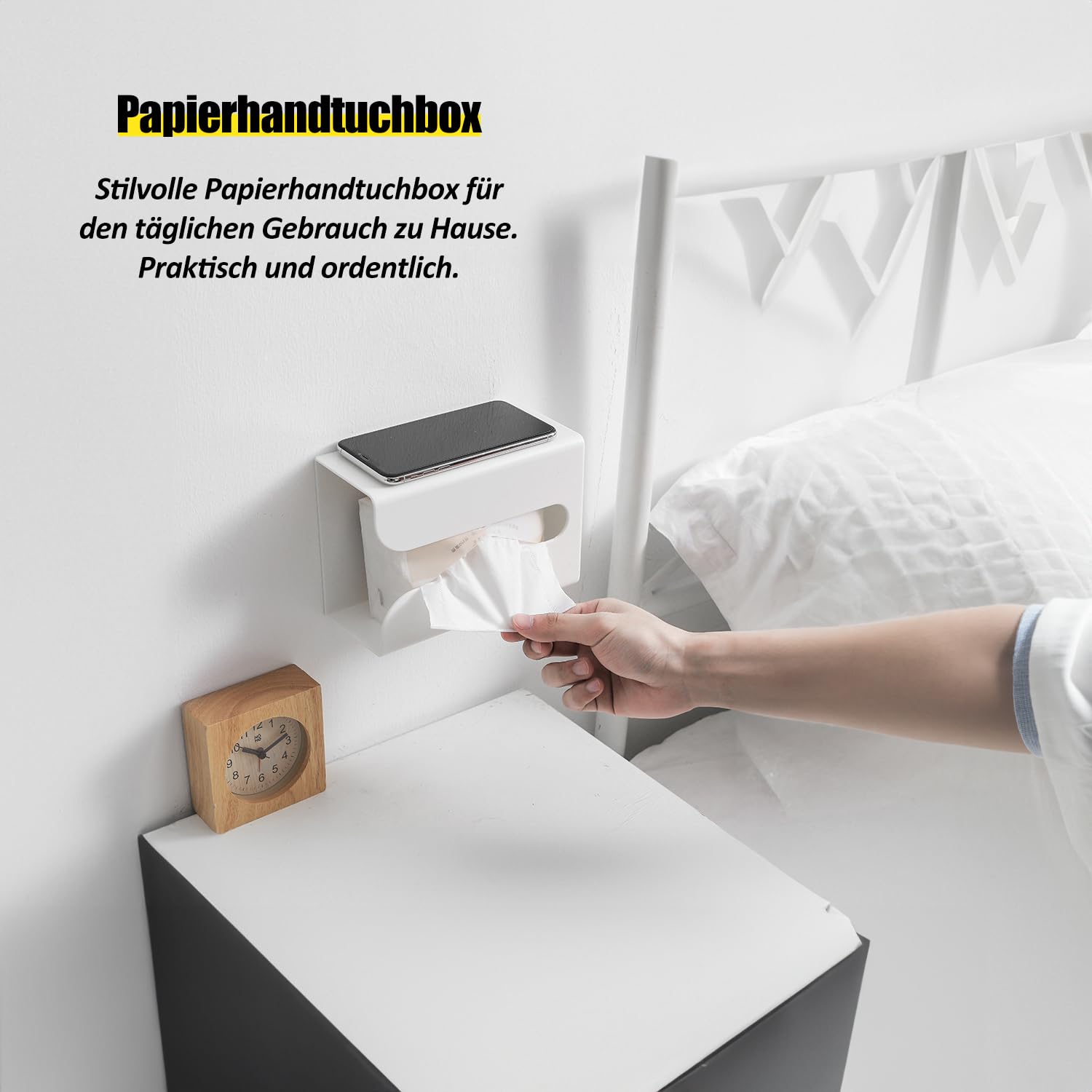 2 Stück Stehende Wandhalterung Papier Handtuchspender Ohne Bohren Kunststoff - Serviettenhalter, Müllsäcke Spender, Perfekt für Toilette, Küche, Wohnzimmer (Weiß)