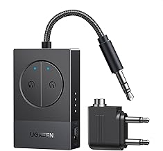 UGREEN Bluetooth Adapter Aeroplane 5.4 Transmitter for 2 Airpods or Headphones, 19 Hours Battery Life, 3.5 mm AUX Bluetooth Transmitter Jack, Compatible with Airplane, TV, Gym