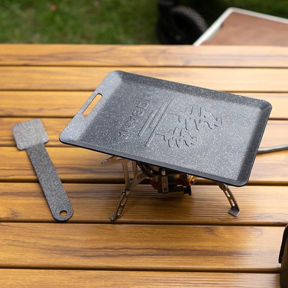 Plaque de cuisson carrée en acier inoxydable à dessus plat pour barbecue Mini barbecue Grill Teppanyaki pour le camping (Noir)