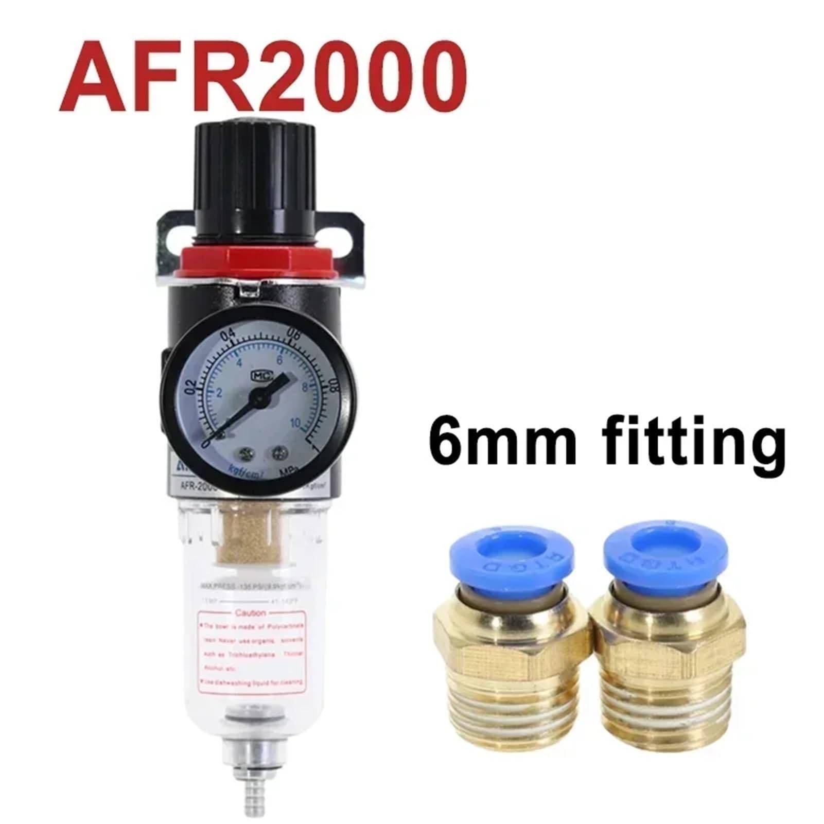 Valvole regolatrici per filtro aria pneumatica G1/4 AFR2000 con manometro, valvola di controllo del flusso, scarico del compressore d'aria, regolatore di velocità (AFR-2000 w PC-6 mm, 1 unità)