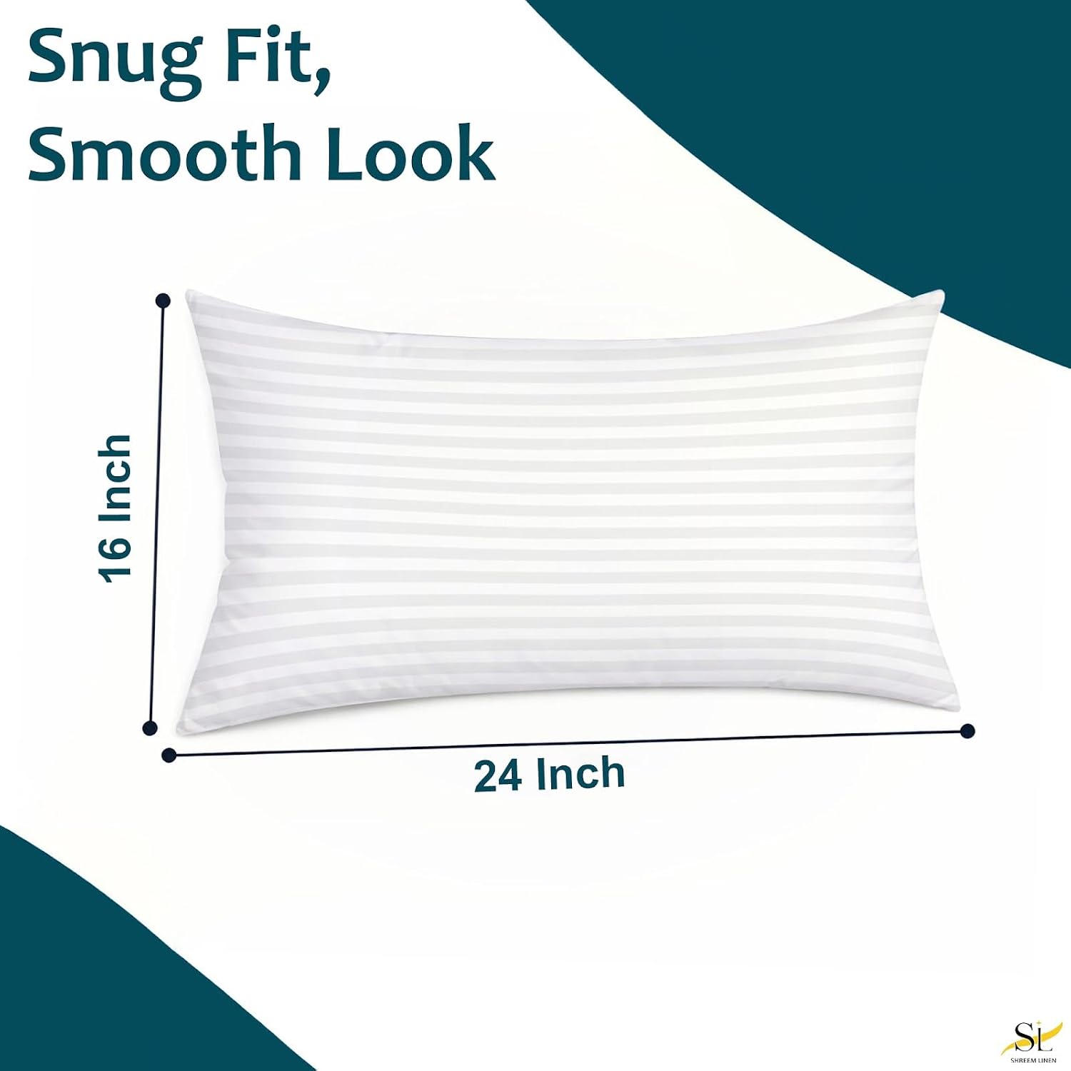 Pillow Cases - Set of 2, White Stripe (24" X 16") - Pillow Covers Made of 100% Cotton - 300 Thread Count Super Soft and Breathable Sateen Weave Pillowcases.