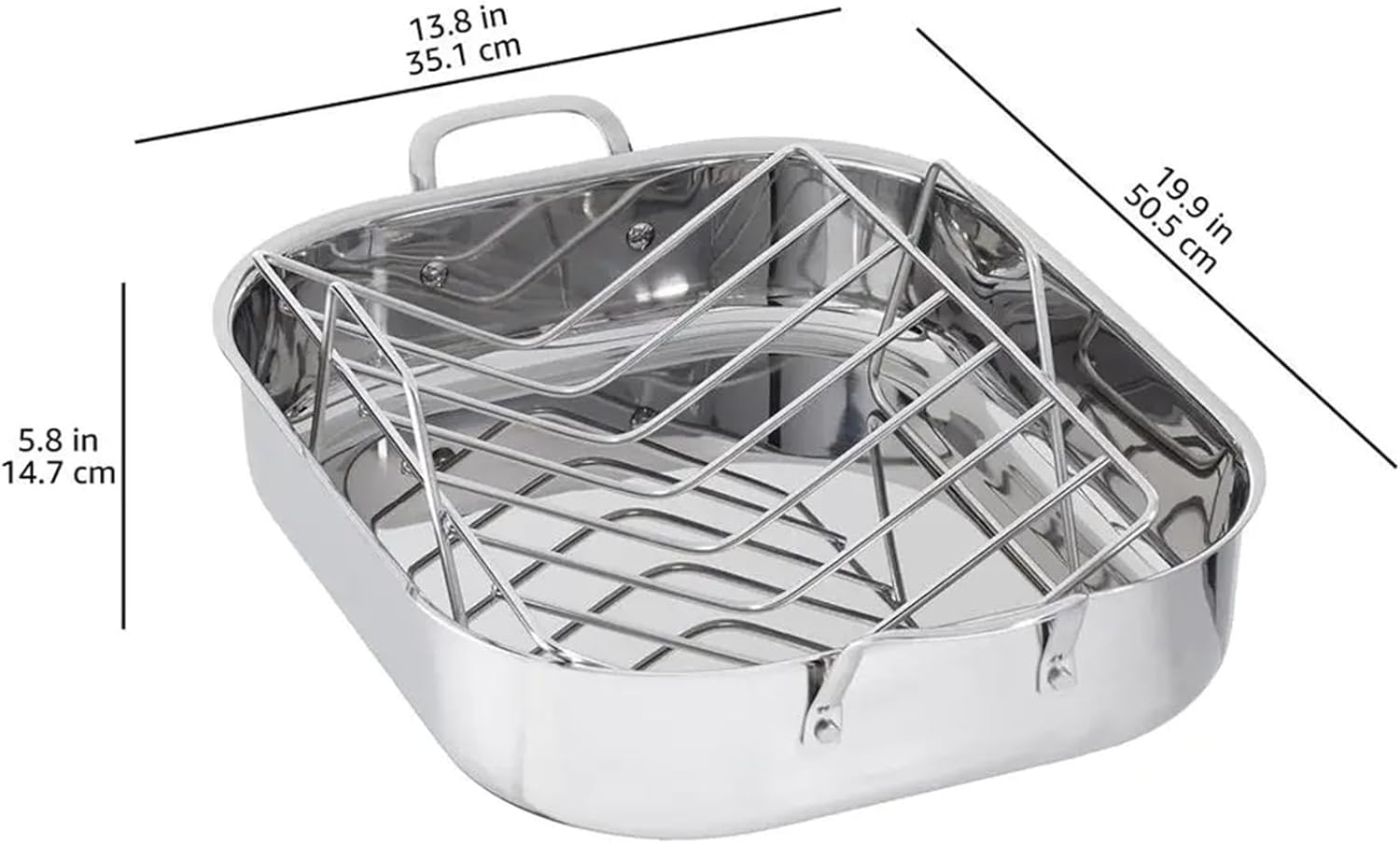 Compatible for 16 Inch Stainless Steel Rectangular Roasting Pan with Rack Turkey Roaster Oven Safe Dishwasher Safe