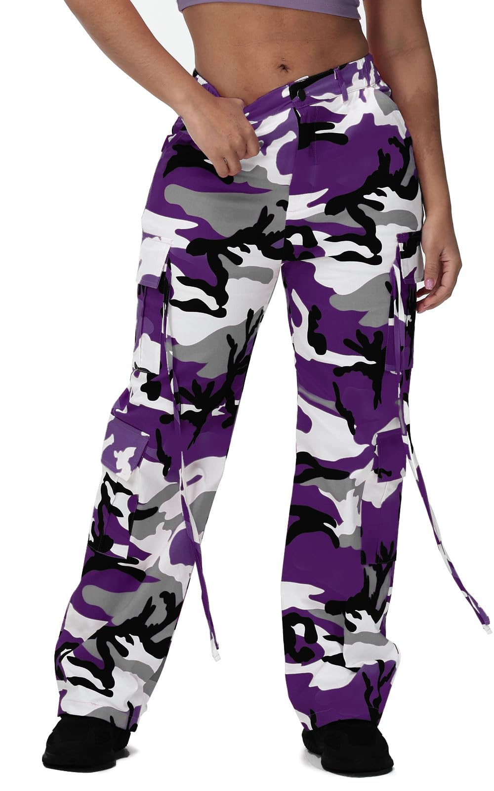 Fablinic Women Y2k High Waisted Straight Leg Relaxed Fit Cargo Pants with 6 Pockets Streetwear Concert Dance Outfit