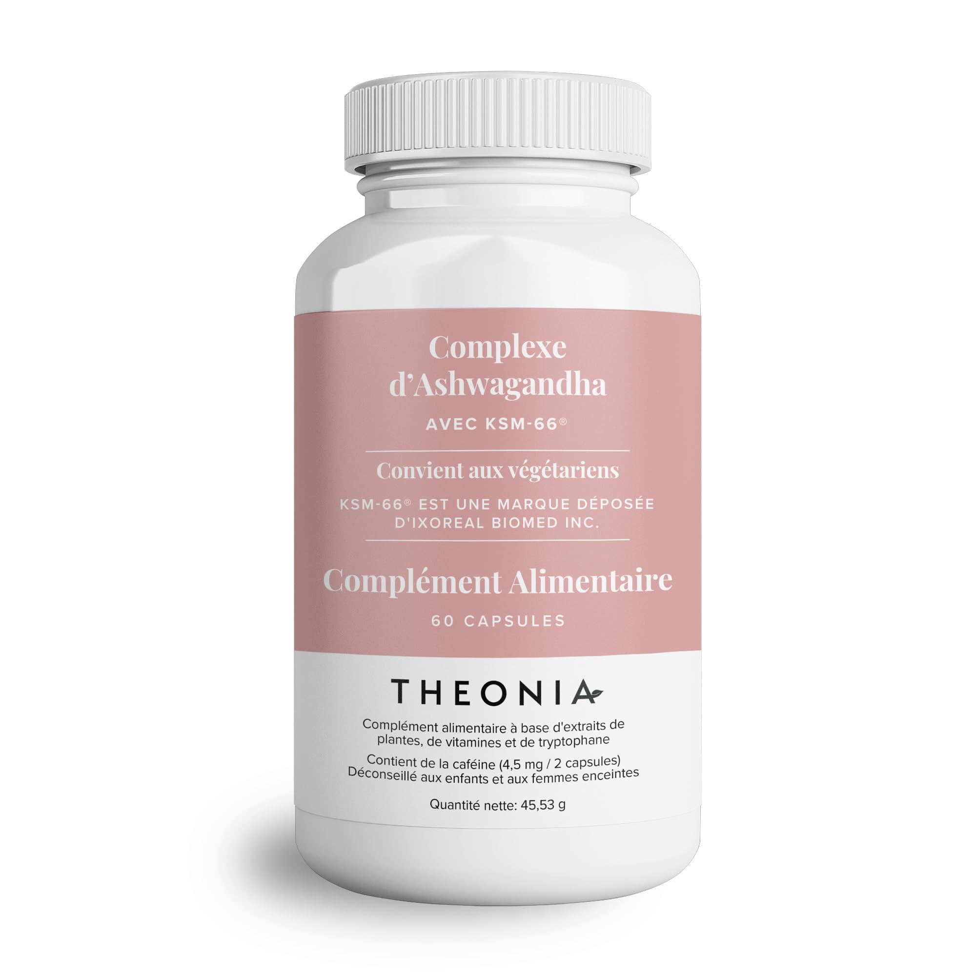 Theonia Ashwagandha Complex 9000 mg KSM-66 Supplément haute résistance pour l'humeur et l'énergie, l'anxiété, le stress - Naturel - 60 capsules, non OGM, végétalien