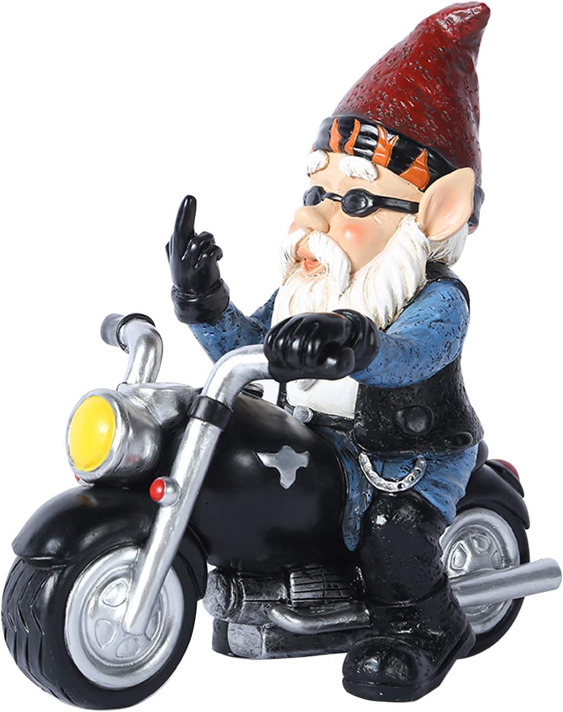 Voarge krasnal ogrodowy na motocyklu, dekoracja ogrodu, figurki ogrodowe do dekoracji, na trawnik, podwórko, balkon, werandę, taras, do domu, dekoracja ogrodu