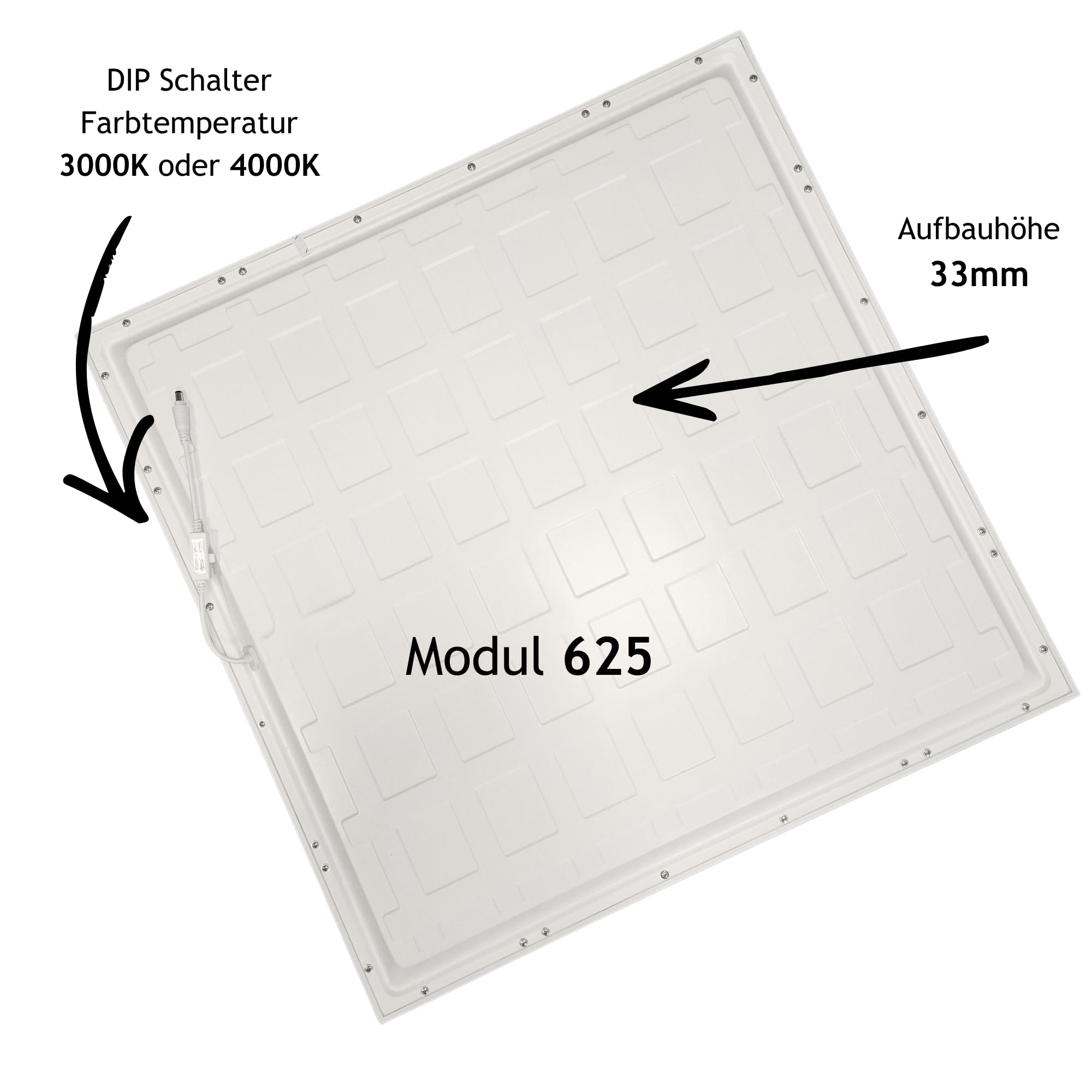LED Panel, 62x62cm, 4er-Set, 3000K/4000K (DIP-Schalter), 38W | Einlegeleuchte für Rasterdecken, 3000K/4000K umschaltbar per DIP-Schalter, 5320 Lumen, 38 Watt inkl. Treiber