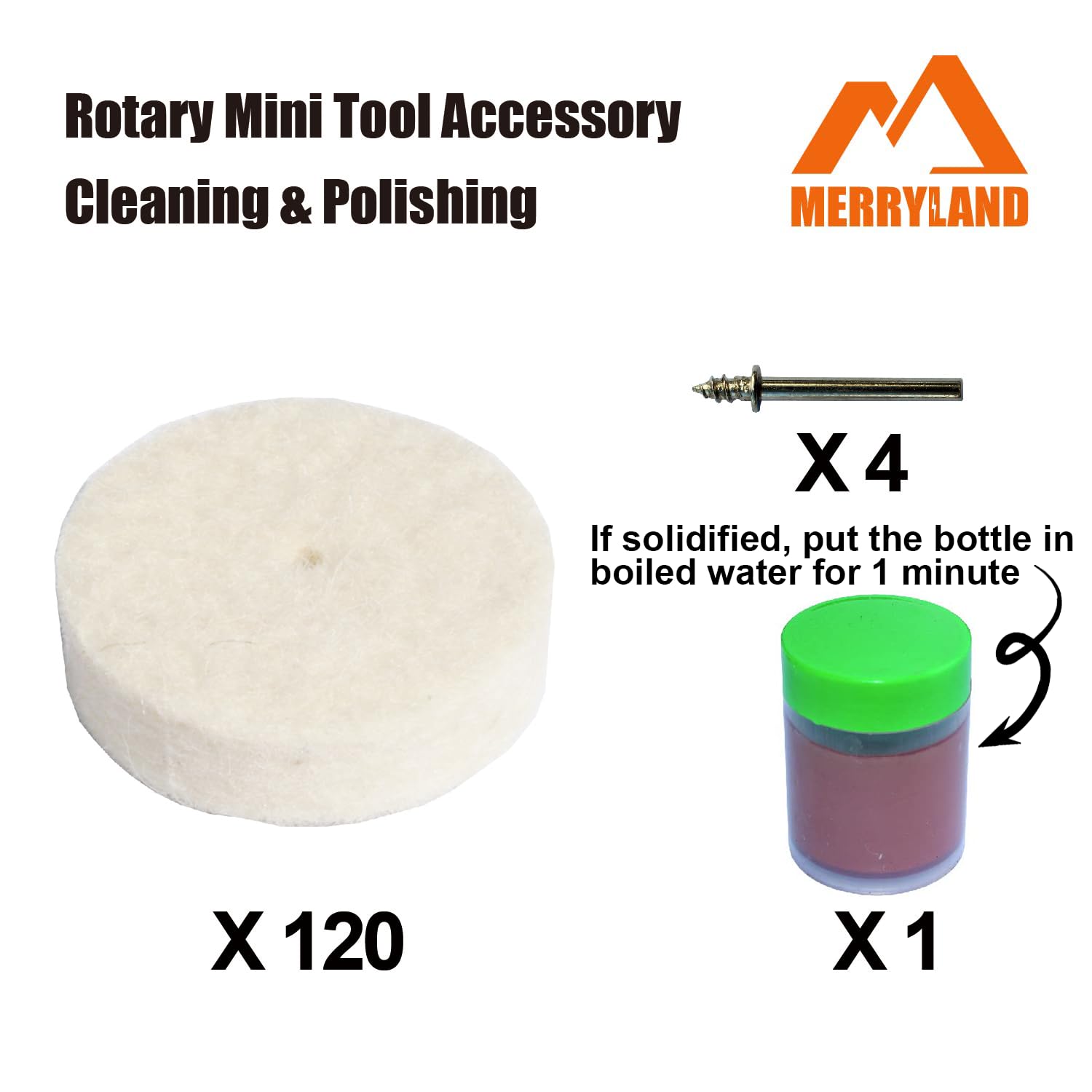 Merryland Filcowa Tarcza Polerska Do Dremel 125szt, Tarcza Polerska 25mm 120szt Element Polerujący 1szt I Trzpień 4szt, Zestaw Akcesoriów Do Narzędzi Obrotowych Elektronarzędzie DIY, RMTA125C1